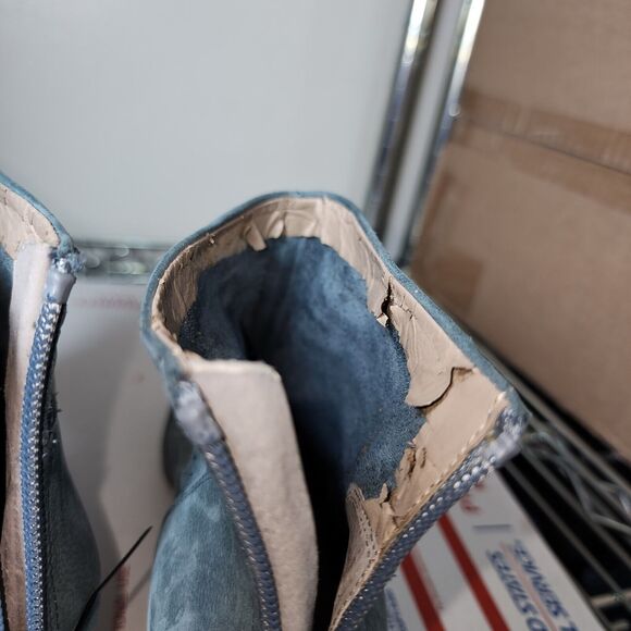 Franco Sarto Sandals Womens 8 Bohemian Blue Leather Peep Toe Heels - GOOD - Picture 8 of 11